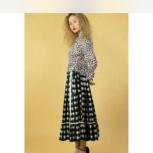 Batsheva black and White Patterned Bow Skirt